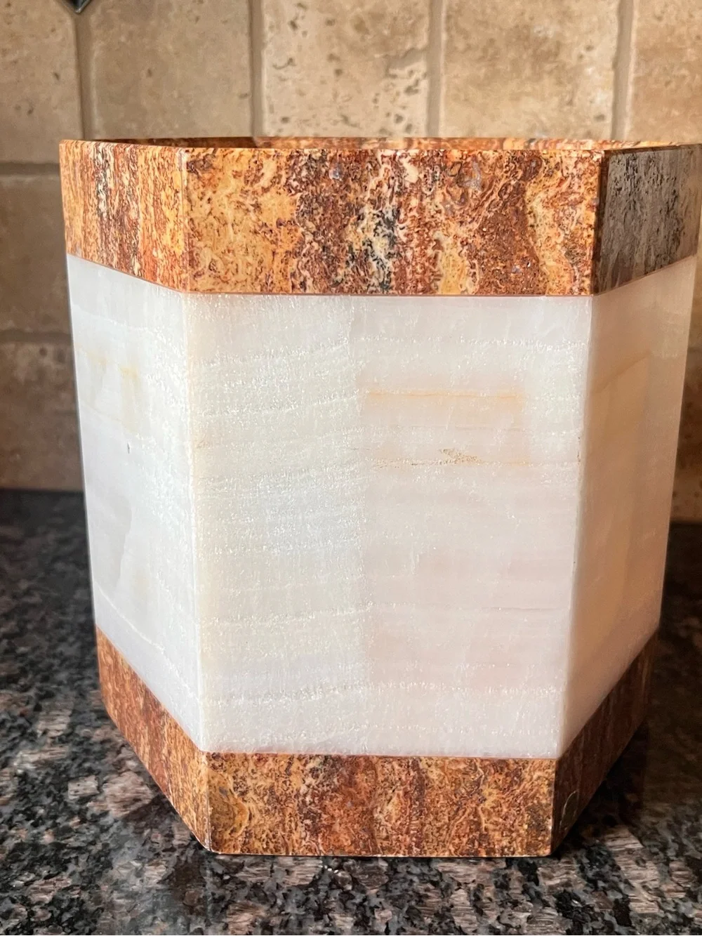 Large Vintage Waterstone White Onyx Candle Holder / Vase Handcrafted in Mexico